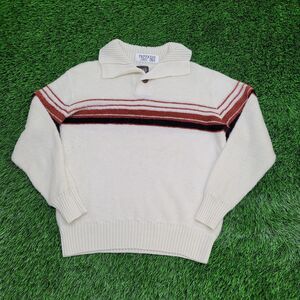 Vintage 80s MOD Campus Terry Sweater S/M 19x22 Ivory